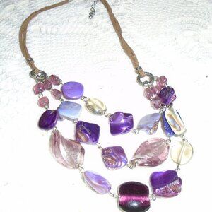 Amethyst mauve and leather necklace